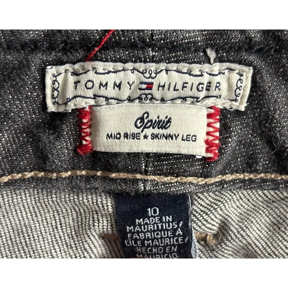 Tommy Hilfiger Spirit Jeans Women 10 Grey Mid Rise Skinny Leg Embroidered Pocket